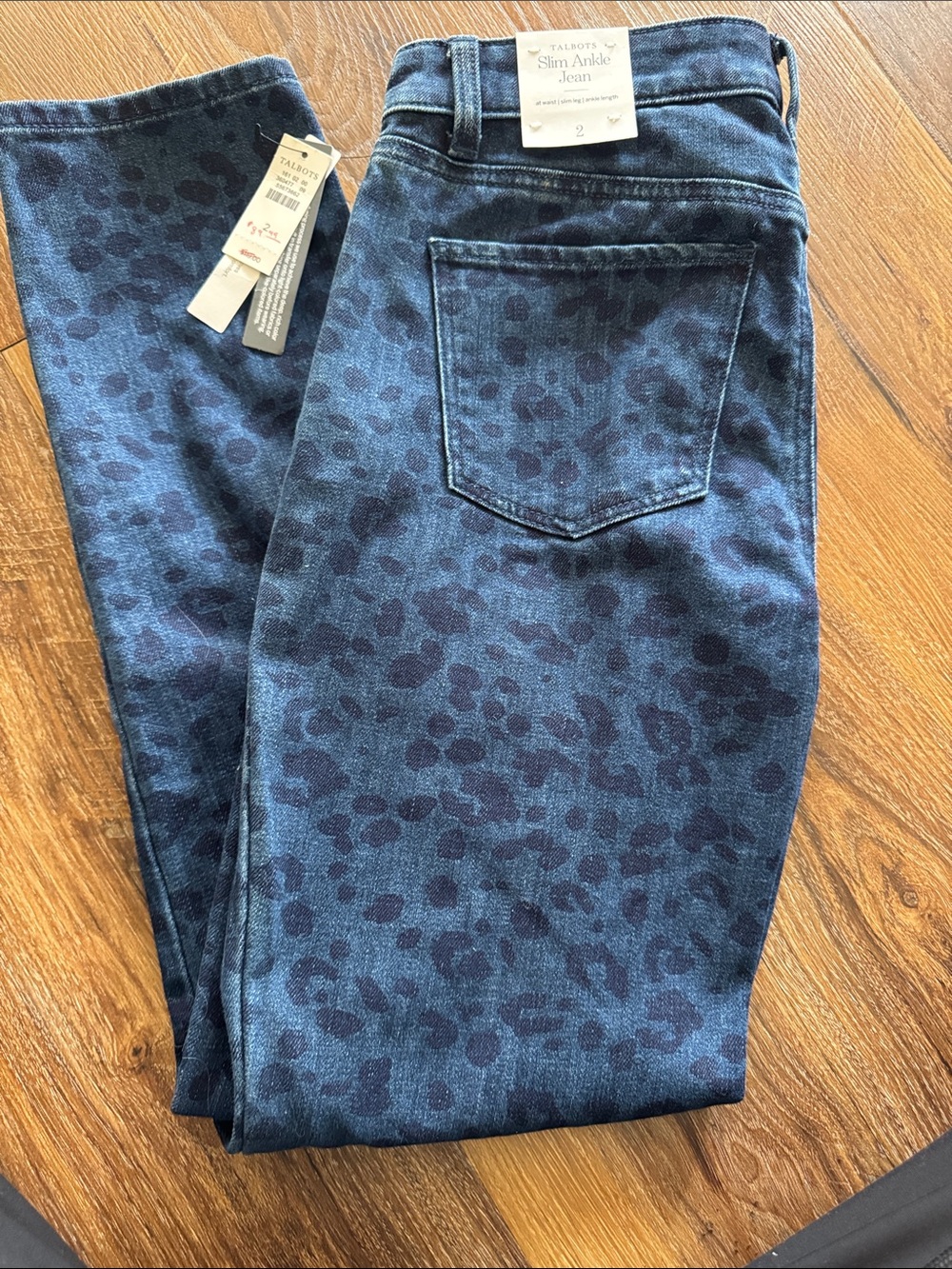 Talbots Dark Blue Leopard Print Slim Ankle Jeans